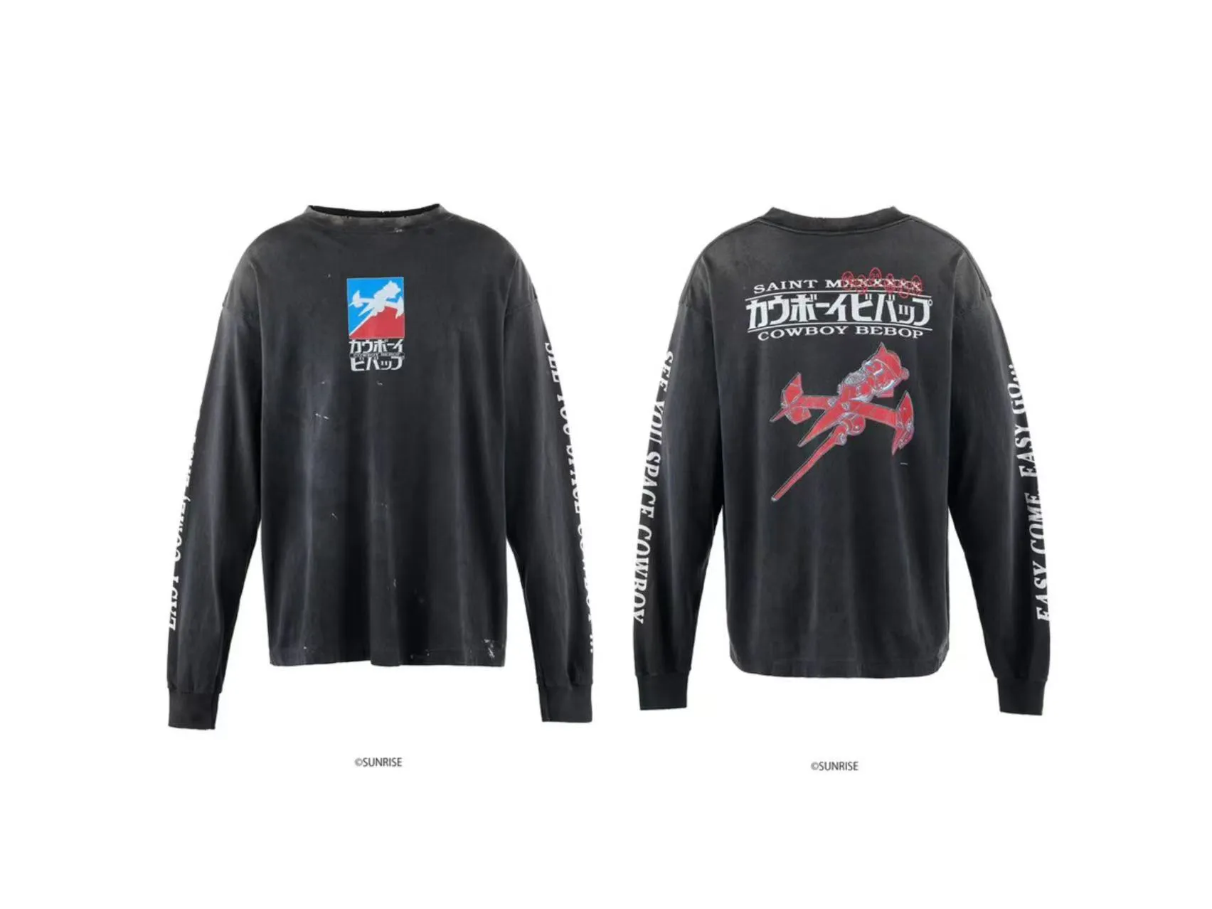 Spot ST442 style washed gray P170 SAINT Michael 25SS "CB_LS TEE EASY COME" interstellar denim washed damaged long-sleeved T-shirt size S-M-L-XL